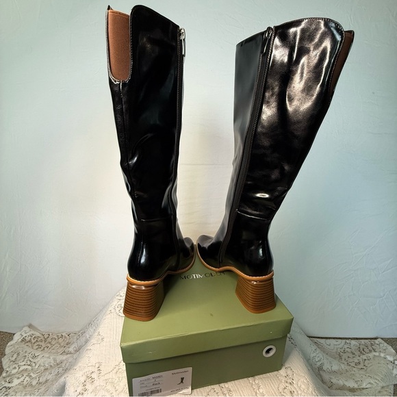 Motimoden pointed toe Knee High Boots chunky Mid Heel zipper Black size 7 - Picture 16 of 16